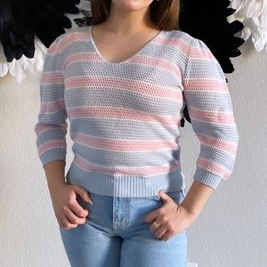 Adorable Vintage Pink and Blue Knit Sweater Top